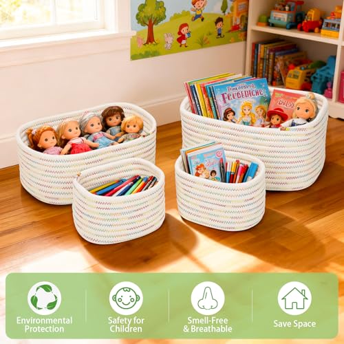 VORHOT 4er Set Aufbewahrungskorb Geflochten Baumwollseil, Korb Aufbewahrung Körbchen Wickeltisch Organizer, Stapelbare Deko Korb Speicher Storage Basket für Kinderzimmer Wohnzimmer Bad