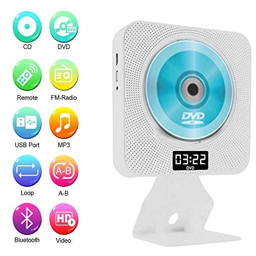 Bluetooth DVD/CD-Player Tragbarer Eingebauten HiFi Lautsprechern Wandmontage Home Audio Boombox Mit Fernbedienung FM-Radio,Weiß