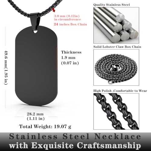 Mens Stainless Steel Dog Tag Pendant Necklace,Simple Blank Pendant Necklaces Jewelry Gifts for Men Women, 24" Box Chain2