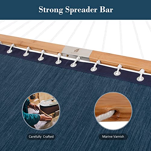 Image of SUNCREAT Hammocks Standing Backyard Hammock with Stand, 2 Person Heavy Duty Hammock with 13.5 ft Wooden Stand, Navy