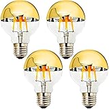 E26 4W Half Chrome Light Dimmable G25(G80), Warm White 2700K 40W Equivalent Led Globe Filament Vintage Anti-Glare Bulbs with Golden Mirror Top for Indoor Home Lighting, AC 110V(4-Pack)