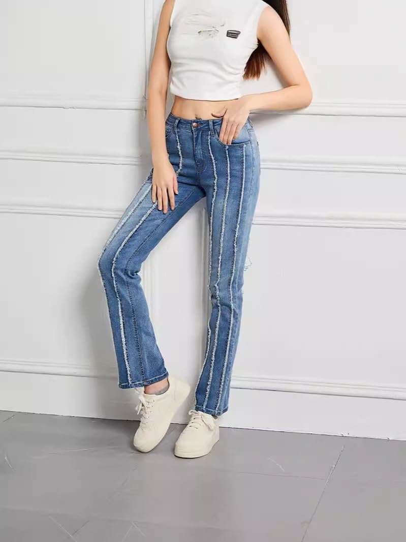 Womens Jeans Slim Waist Elastic European and American Trousers Large Size Womens bristled