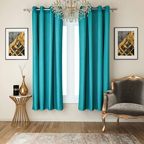 Image of Swayam 100% Blackout Polyester Window Curtain for Living Room & Bedroom | 5 Feet | Room Darkening Curtain with Eyelets | Pack of 2 | Solid Design - Turquoise