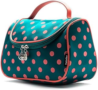 Makeup Bag Cute, Yeiotsy Polka Dots Toiletry Organizer Withe Make up Brush Holders for Women (Lake Blue)