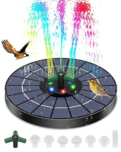 Solar Springbrunnen für außen 4W, GuKKK Buntes LED Solar Teichpumpe,...