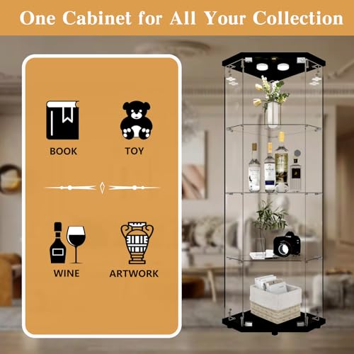 Image of Beauty4U Corner Glass Display Cabinet with LED, 4-Shelf Black Curio Cabinet