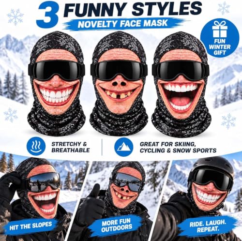 Winter Balaclava Funny 3D Printed Face Ski Mask Elastic Neck Gaiter, Black - image 6