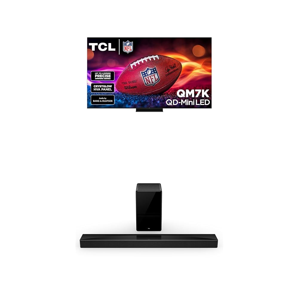 TCL 85-Inch QM7K QLED 4K Smart QD-Mini LED TV with Google TV (85QM7K, 2025 Model) + Q75H Q Class 5.1.2 Channel Soundbar with Dolby Atmos
