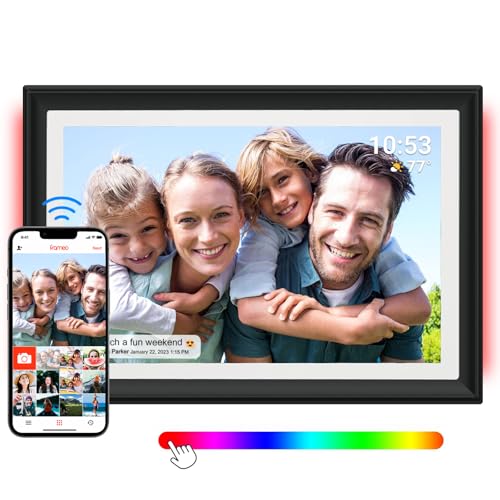 FRAMEO 32GB Digital Picture Frame with LED Light, 10.1 Inch WiFi, 1280 x 800 HD IPS LCD Touch...