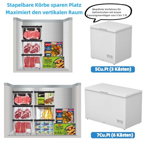 RAIN QUEEN 4 Stück Kühlschrank Organizer Schublade Zutaten Gefrierschrank Organizer mit Griffen Stapelbarer Metall Aufbewahrungskorb für Schlafzimmer Schrank Kühlschrank Gefriertruhe ( Schwarz)