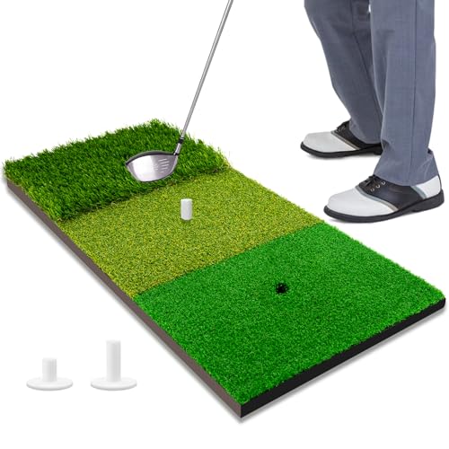 3-in-1 Golf Chipping Mat &ndash; Tri-Turf Golf Practice Mat for Indoor & Outdoor Use, Durable Grass...