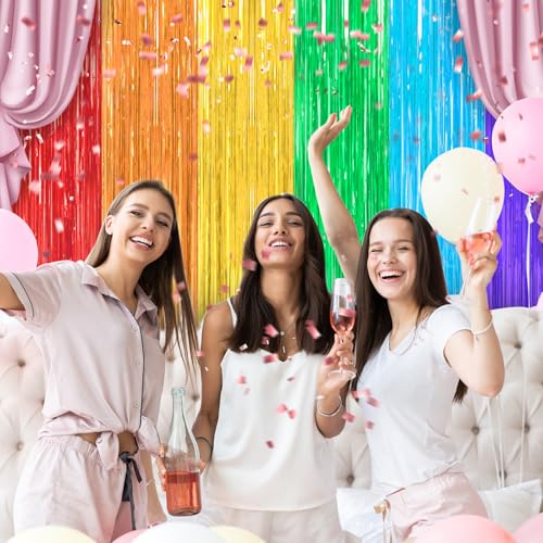 Image of Crosize 4 Pack 3.3 x 9.9 ft Rainbow Foil Fringe Curtains