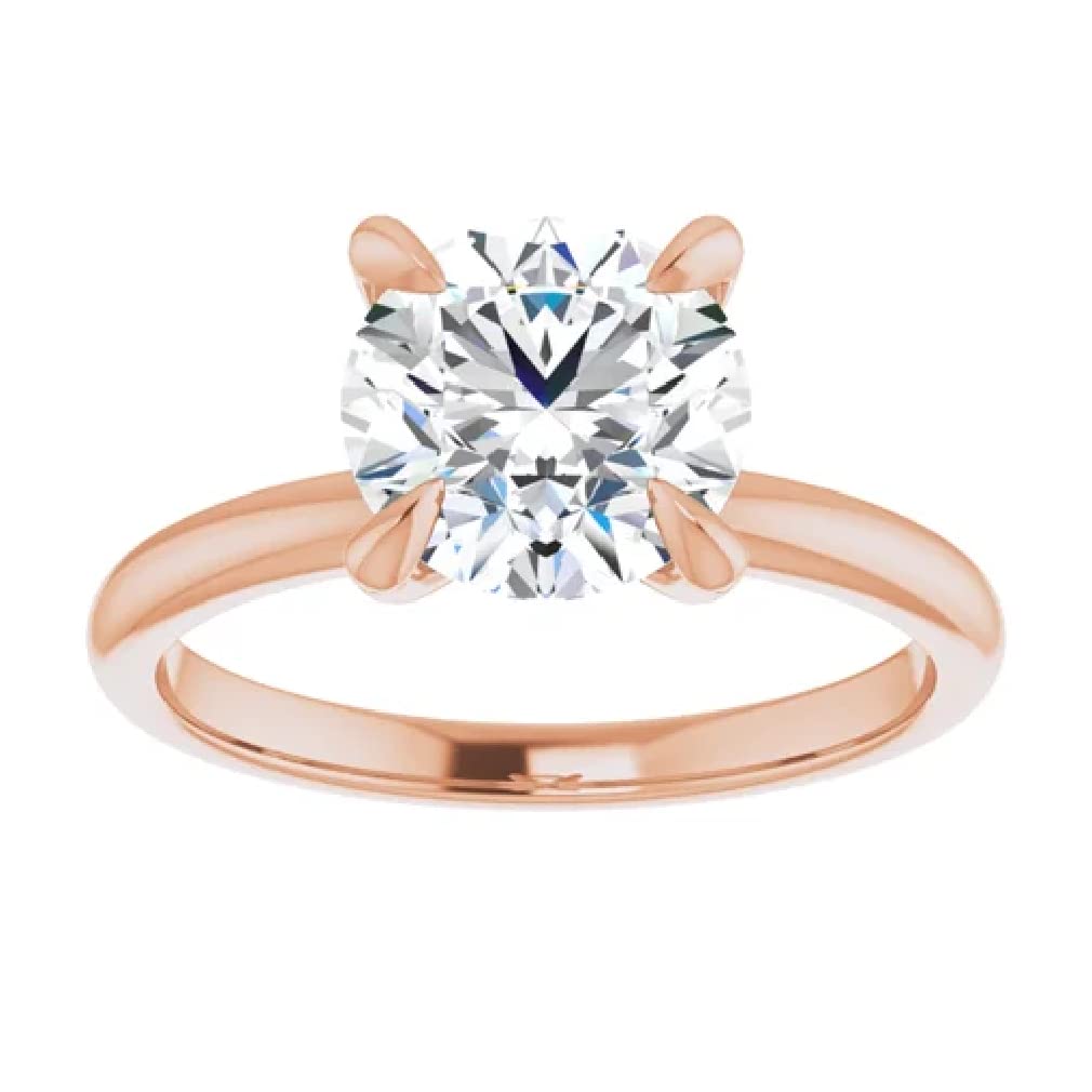 10K Solid Rose Gold Handmade Engagement Ring 2 CT Round Cut Moissanite Diamond Solitaire Bridal Wedding Ring for Her Women Minimalist Anniversary Propose Gifts