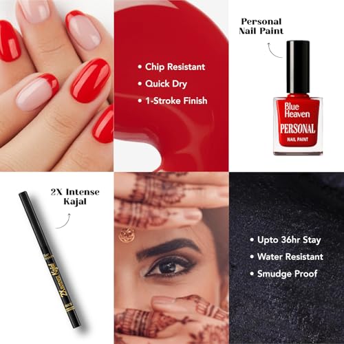 Image of Blue Heaven Shringaar Makeup Kit, Pack of 6 (Lipstick, Nail Paint, Kajal, Sindoor, Bindi & Mehendi) | 12ml+ 25.3gm