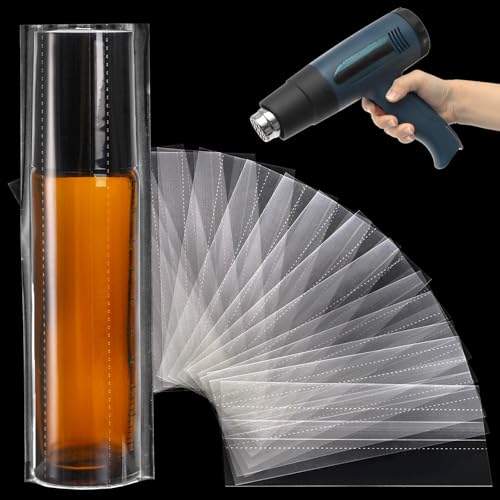 Image of TOPZEA 1000 PCS Heat Shrink Wrap Bands for 10ml Roller Bottles, Clear Perforated Shrink Wrap Bands Sleeves for Lip Balm Tubes, Lip Gloss, Perfume Sample, Essential Oil Bottle, Easy to Use, 3.3 inchx 1.3 inch