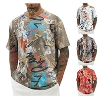 Générique T Shirt Homme Manches Courtes Graffiti Graphic Tee-Shirt Décontracté Imprimé Design Tshirt pour Hommes Coton Haut ete Col Rond Top Grande Taille T-Shirts Kaki Gilet S