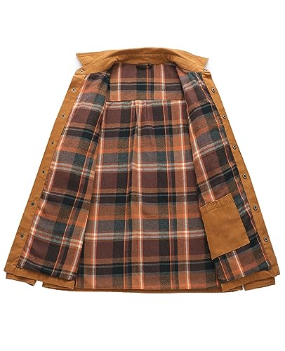 ZENTHACE Men's Heavy Washed Rugged Cotton Shirt Jac Outdoorsy Utility Jacket(Full Flannel Lined)3