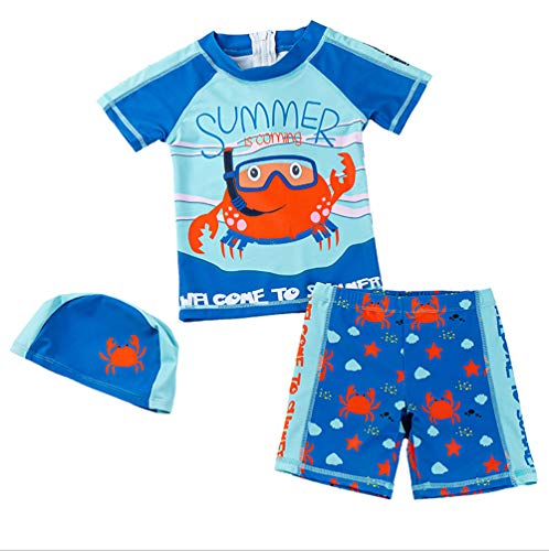 CJMJXPH Baby Toddler Boys Two Pieces Swimsuit Set Shark Bathing Suit Rash Guards Swimwear with Hat UPF 50+ (Red Crab, 9-18 Months)