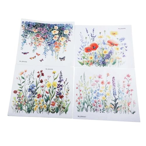 Helilyco Lot de 4 stickers muraux en PVC pour salle de bain Motif floral et papillon Botanique Toilettes carrelage miroir décoration de fenêtre