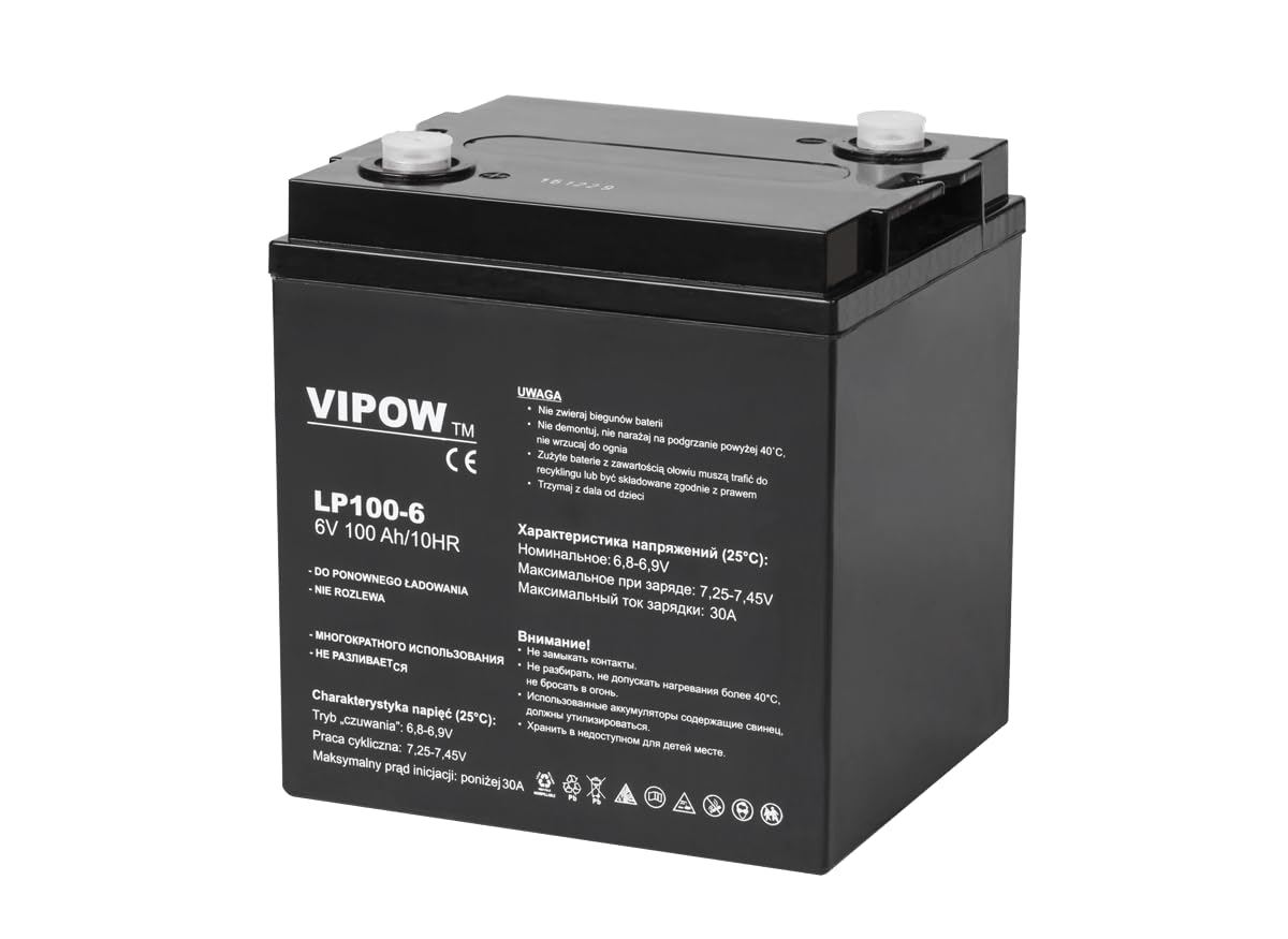 Vipow AGM Batteria industriale VRLA 6V 100Ah (C10)