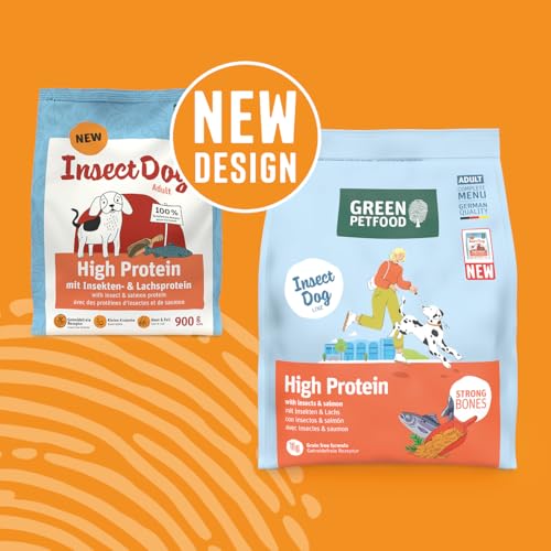 Green Petfood InsectDog High Protein (1 x 900 g) | Adult | Premium Trockenfutter für ausgewachsene aktive Hunde | Lachs- & Insektenprotein & roten Linsen | kleine Krokette | getreidefrei | 1er Pack