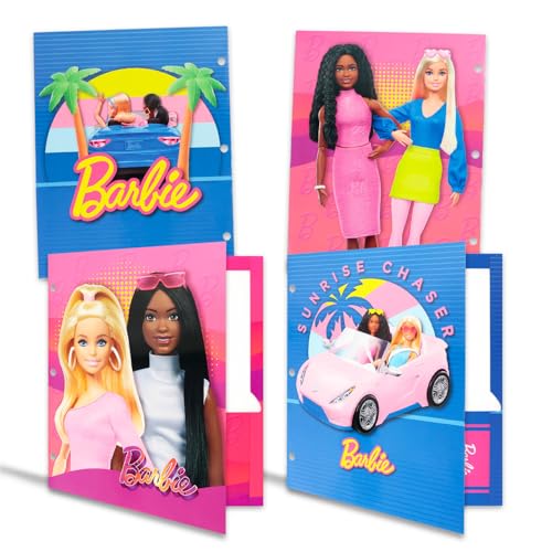 Barbie Folder Set - Bundle with 4 Heavy Duty Laminated Folders with 2 Pockets Each for School, Office Plus Stickers, More | Barbie Back to School Supplies Stuff - image 2