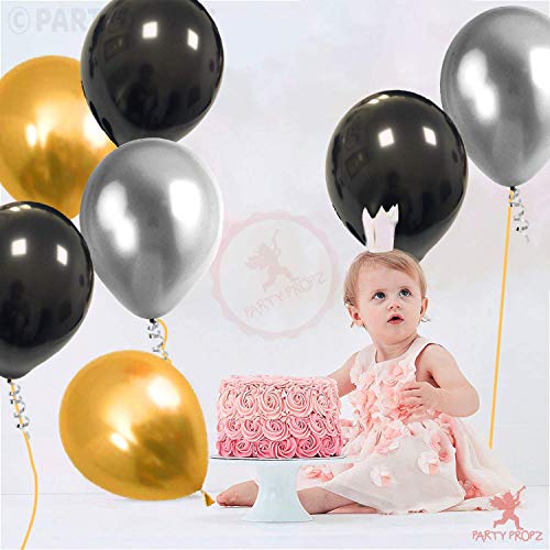 Image of Party Propz Black Balloons for Decoration - Set of 100 Pcs Golden Balloons for Decoration | Black And Golden Balloons, Silver Balloons | golden and Silver Metallic Balloons (Latex)