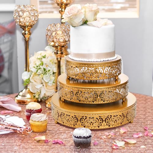 SOUJOY 3 Pack Metal Gold Cake Stand, 12/10/8 Inch Round Cupcake Stands, Dessert Table Display Set for Wedding, Party, Birthday, Event, Anniversary, Celebration, Table Decoration by SOUJOY - Image 7