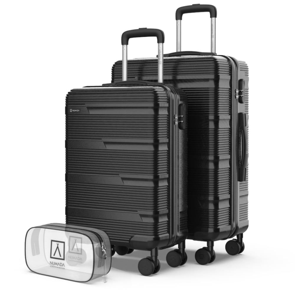 NUMADA - Juego de Maletas de Viaje 2 pzs + Regalo Neceser Upfly T10 ABS. Cabina 55x40x20 y Mediana 66x44x26. Set Maletas de Viaje Seguras y Resistentes | Negra