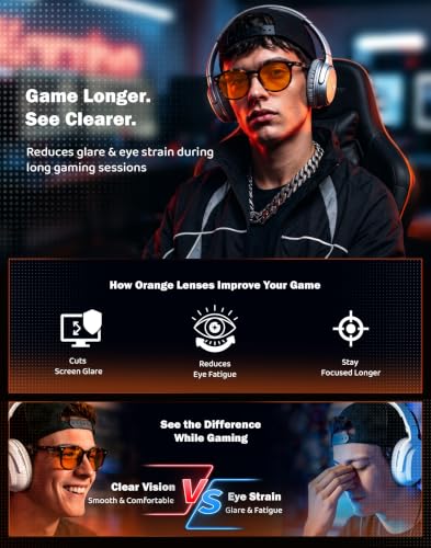 Image of TIJN Blue Light Blocking Glasses Men Women,Vintage Round Frame Eyeglasses | Flexible Lightweight Frames,Red Orange Clear Lens for Computer Gaming Sleep Daily,Anti UV Blue-Ray Glare Screen Fatigue