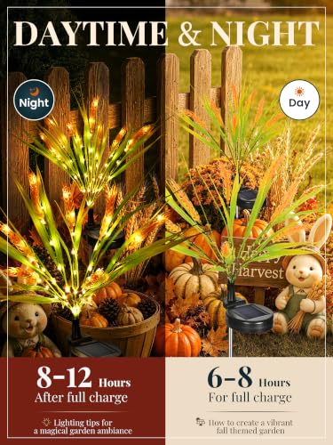 GIGALUMI 2 Pack Solar Wheat Outdoor Fall Decor, 2 Modes, Yellow - image 4