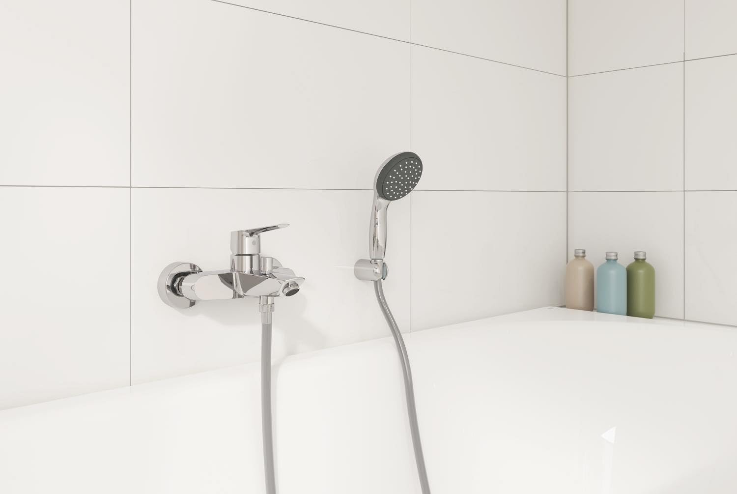 Grohe Start - Miscelatore monocomando per vasca-doccia, cromo, installazione a parete, dotato di serie di limitatore di portata regolabile, Finitura Cromata