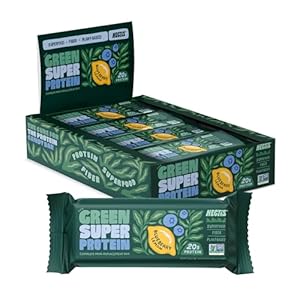 NECTIS Green Super Protein Meal Replacement 78 gram Bars, 20 grams plant protein, high fiber, vegan, no soy, non gmo, (8 Count) (Blueberry Lemon)