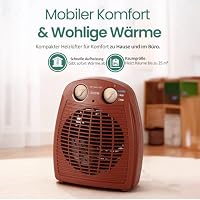 EMERIO Heizlüfter 2000W | klein leicht kompakt portabel | für ca. 25m² | 2 Heizleistungen + Ventilatorfunktion | verstellbarer Thermostat | Kipp-Sicherheitsschalter | Handgriff | FH-106737.13 – Ansicht 2