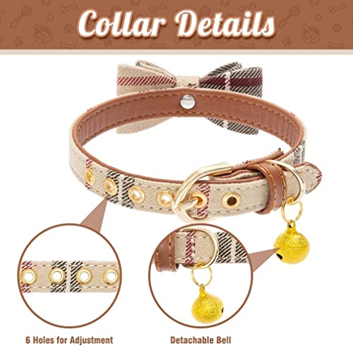 Image of EXPAWLORER Dog Collar and Leash Set - Classic Plaid Dog Bow Tie and Dog Bandana Collar with Bell, Dog Leash Tangle Free, Adjustable Collars for Small Medium Large Dogs Cats, Holiday Ideal Gift, XS