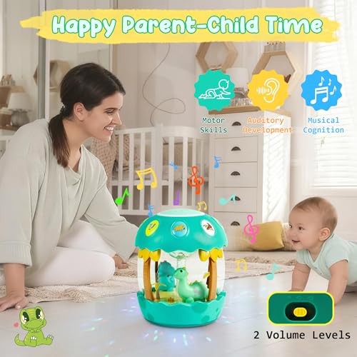 M SANMERSEN Baby Boy Toys 6-12 Months, Dinosaur Rotating Light Up Musical Baby Toys for 0-6 12-18 Months Newborn Infant Crawling Tummy Time Toys, Birthday Xmas Valentines Day Baby Boy Gifts - Green - Image 3
