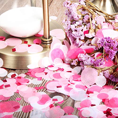 Image of TecUnite Pink Rose Red Confetti Round Tissue Paper Table Confetti Dots for Wedding Birthday Party Decoration Arts Craft DIY Scrapbooking, 1.76 oz (1.5 cm Plus 2.5 cm)
