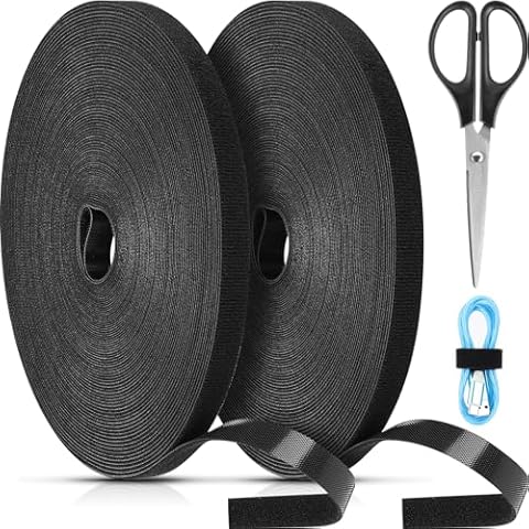 Hook and Loop Cable Ties Reusable, SAISN 82 ft x 2 Rolls Fastener Roll Cable Management Ties Double Sided Self Gripping Cable Straps for Home, Office, Cord Management - 1/2 inch Wide Cover