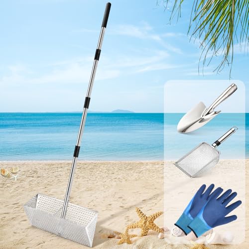 Sand Flea Rake, Stainless Steel Sand Sifter, Shark Tooth Sifter with A 16-Inch Wide Drain Screen for...