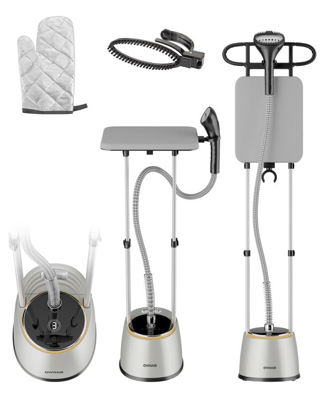 OWNAIR Steam Iron with Stand | 2400W Standing Garment Steamer with 1.5L Water Tank, LED Touch Screen, 42g/min Steam, 8 Heat Modes & Adjustable Ironing Board | Vertical & Horizontal Iron for Clothes