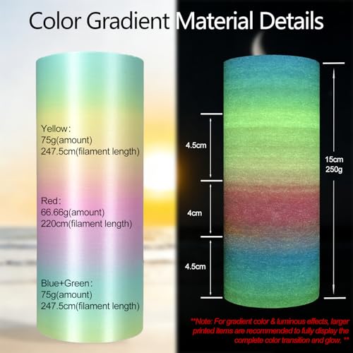 Image of Moon Rainbow Glow in Dark Silk PLA 1.75mm 1kg Luminous 3D Filament FDM AMS | Silk Shiny Smooth Surface Gradient Bright Night Light printing Hide layer Lines 1kg spool 2.2lbs for Printer Bambu Snapmaker
