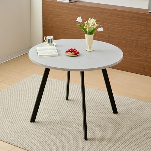 Colorig Modern 100CM Round Dining Table with Flat Tube Black Meta...