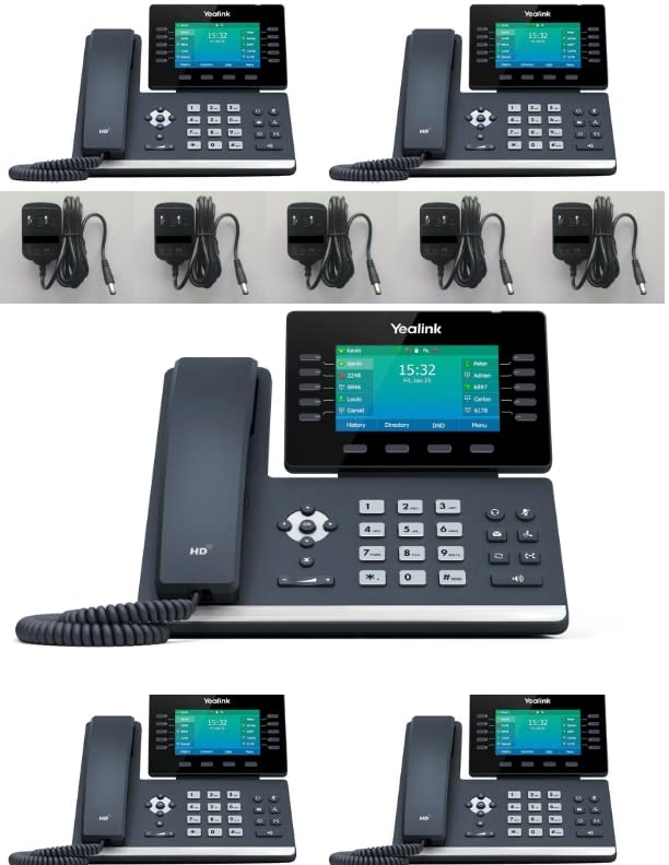 Yealink T54W IP Phone [5 Pack] - Power Adapters Included (Renewed)
