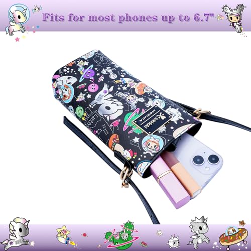 Tokidoki Small PVC Crossbody Purse, Button Cell Phone Bag Mini Shoulder Purse Wallet Smart Phone Pocket with Credit Card (Black)4
