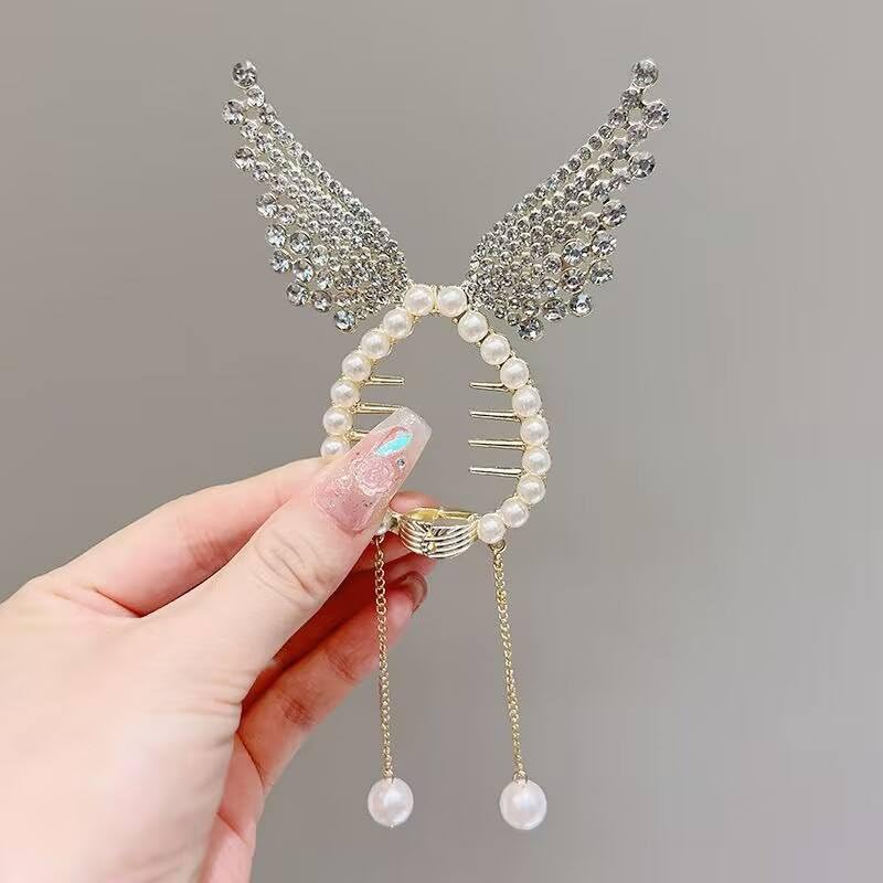 Zelva Pearl Tassel Bun Hair Clip Claw For Women Korean Style Bun Clip Ponytail Holder Buckle Hairpin Hair Accessories Women Ponytail Tail Hair Bun Holder Claw Bun holder