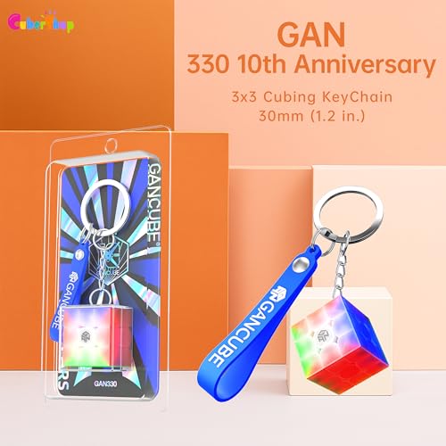 Image of CuberShop GAN 330 Mini Keychain Speed Cube (10th Anniversary Special Version), GAN Cube 3X3 Tiny Collectibles Key Rings Cute Cube Pocket Size GAN330 Keychaincube 10 Anniv