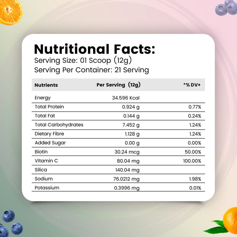 Image of Nirvasa Plant-Based Collagen Builder (250gms Powder) of Berry Orange Flavour Comes with Bamboo Shoot, Biotin & Vit-C For Anti-Aging Beauty, Skin Repair, Skin Glow & Hydration For Men & Women