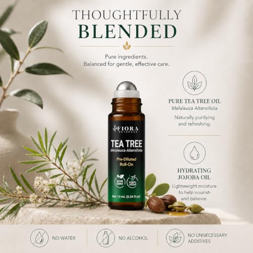 Image of Fiora Naturals Tea Tree Oil Roll On for Skin, Face, Nails, Cuticle & Scalp, Pre-Diluted