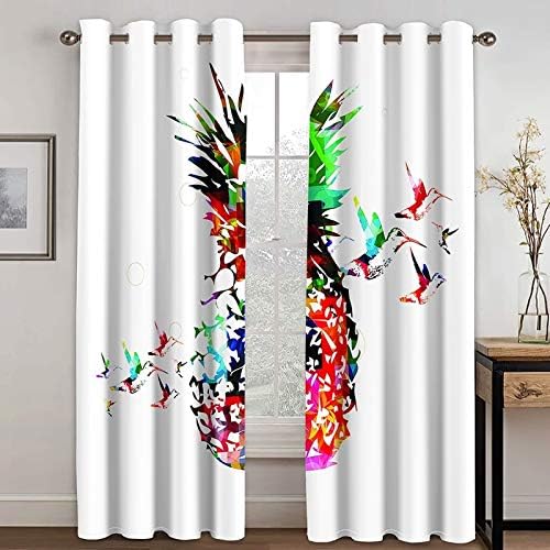 Daesar Window Curtains 2 Panels, Curtain Drapes for Bedroom Pineapple and Birds Window Curtains Multicolour Polyester Curtain 54x108 inch