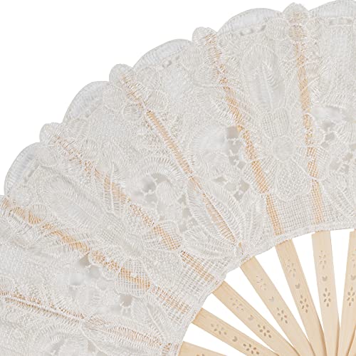 choyaxo Cotton Lace Folding Hand Fans Embroidered Flowers Pattern Handheld Fans for Costume Weddings Dancing Party DIY Bridal Hand Fan (Beige)